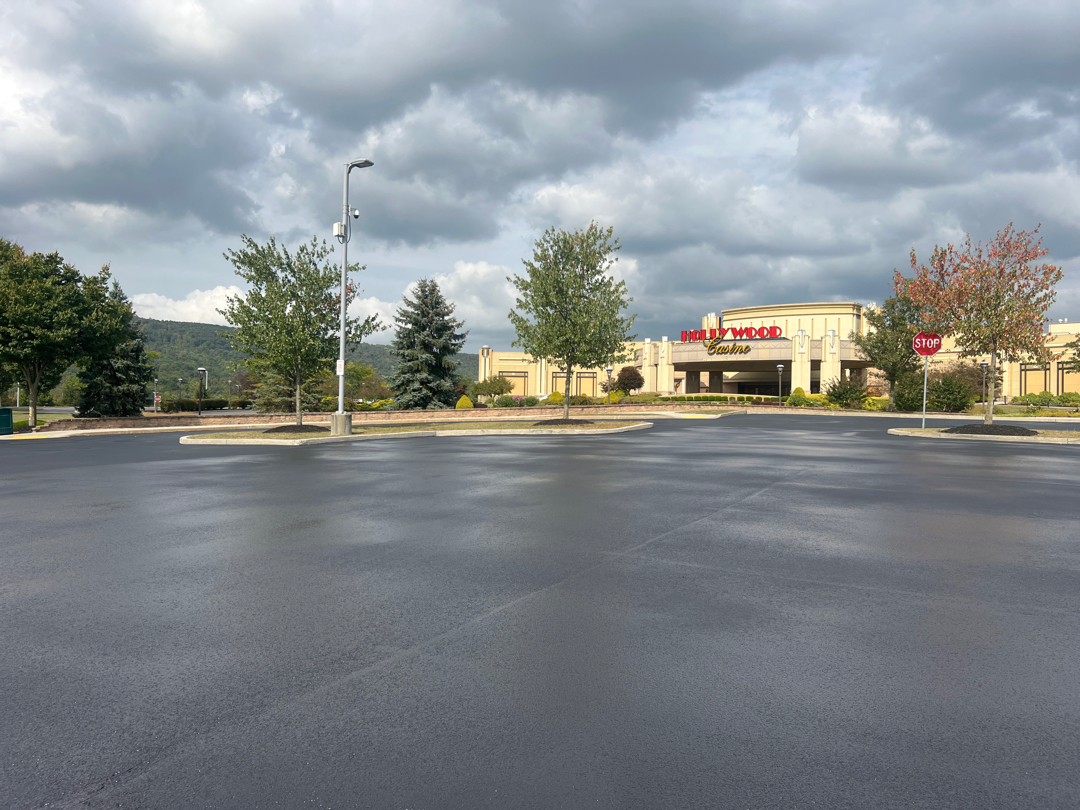 Hollywood Casino Lot Restored with Sealcoating, Crack Filling, & Line Painting in Grantville PA